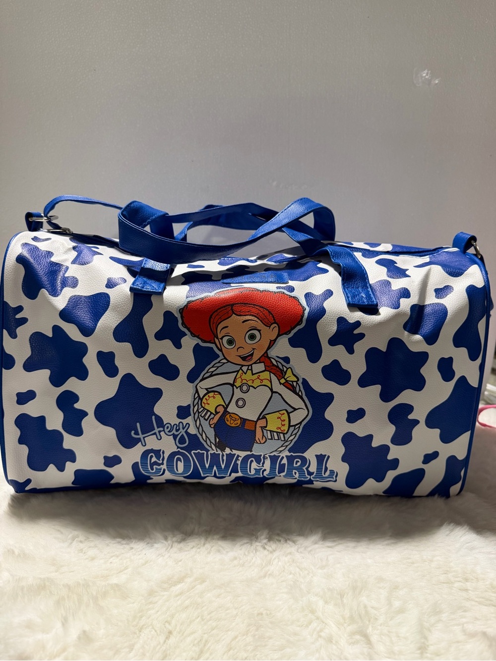 Blue Cowgirl Print Kids Travel Duffel Bag
